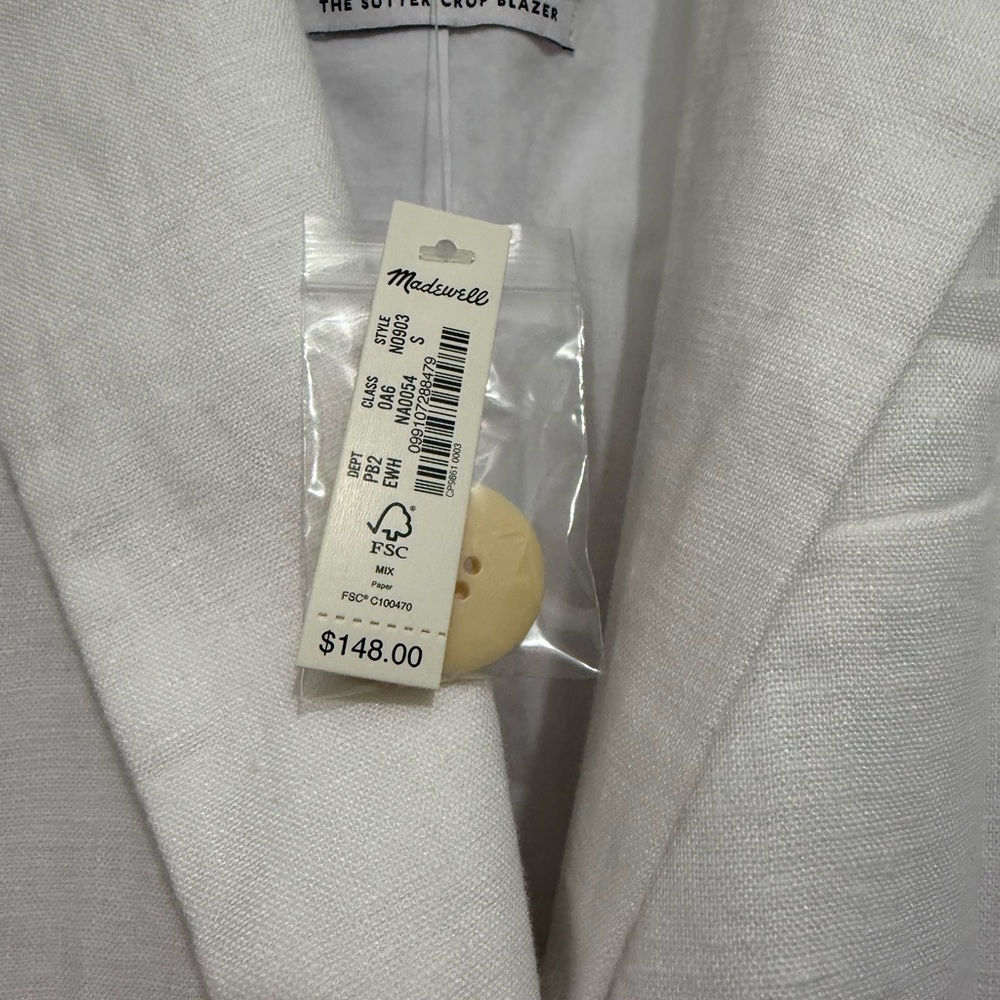 NEW Madewell White Linen Cropped Blazer - Picture 2 of 2